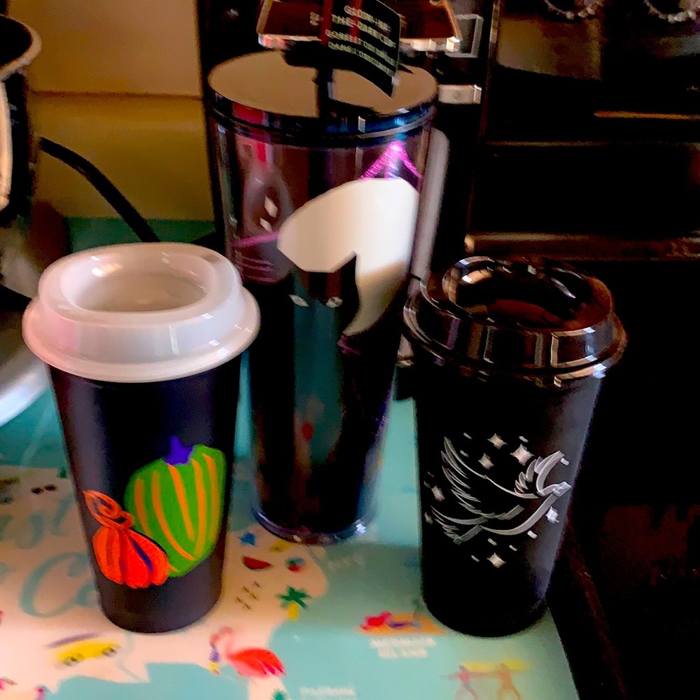 Starbucks GITD HTF limited edition cat tumbler and 2 Halloween hot cups🎃